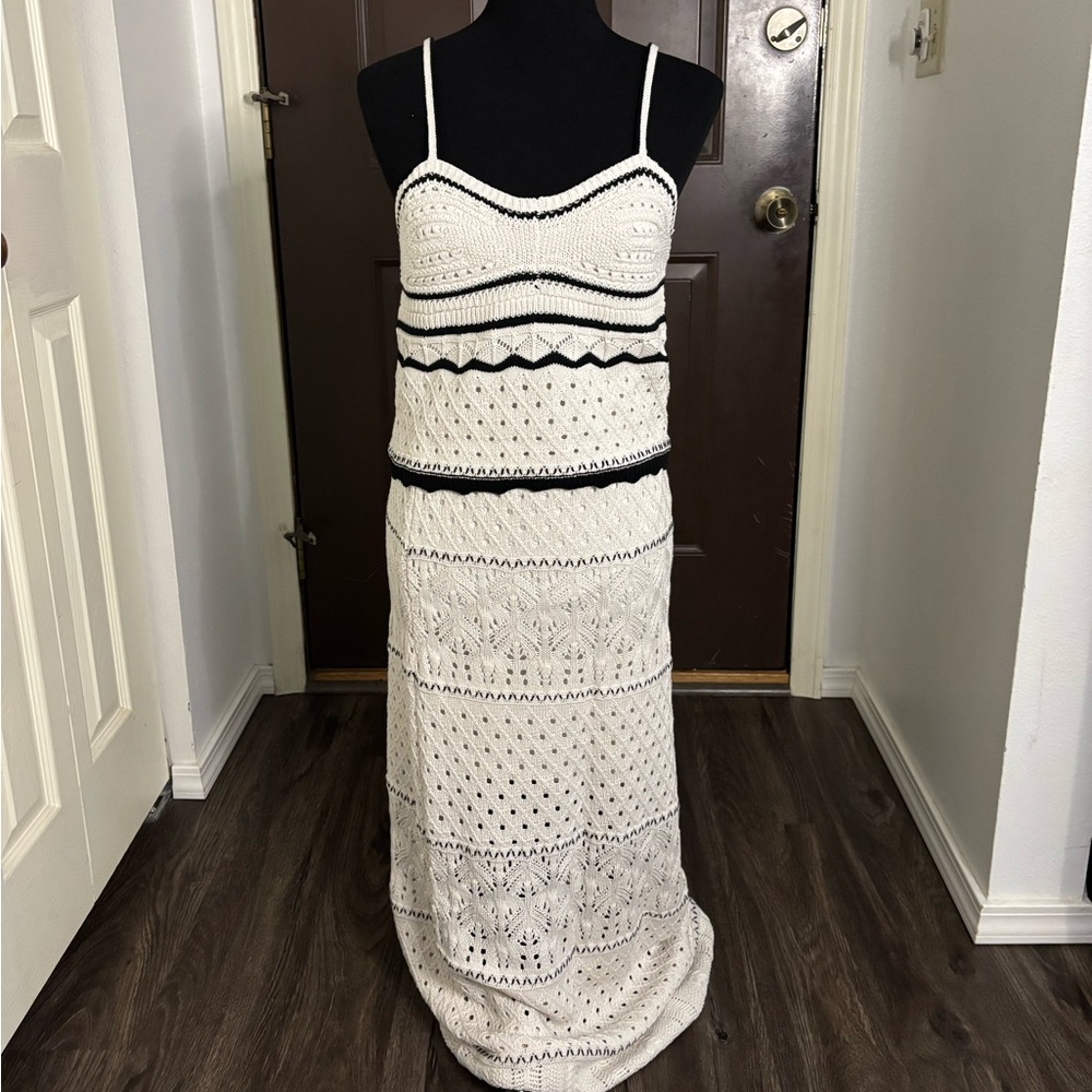 Olive & Oak Black and White Crochet Maxi Skirt and Top